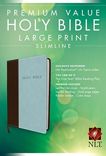 9781496414922: NLT Premium Value Large Print Slimline Bible-(Chocolate/Blue Bonded Leather)