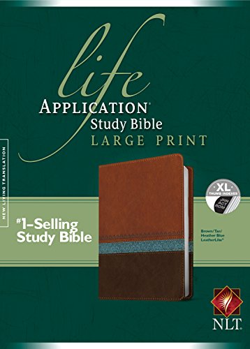 Imagen de archivo de NLT Life Application Study Bible, Second Edition, Large Print (Red Letter, LeatherLike, Heather Blue/Brown/Tan, Indexed) a la venta por GoldBooks