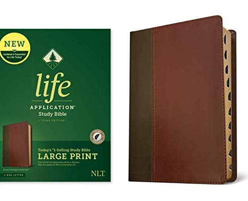 Imagen de archivo de Tyndale NLT Life Application Study Bible, Third Edition, Large Print (LeatherLike, Brown/Mahogany, Indexed, Red Letter) New Living Translation Bible, Large Print Study Bible for Enhanced Readability a la venta por Goodwill of Colorado