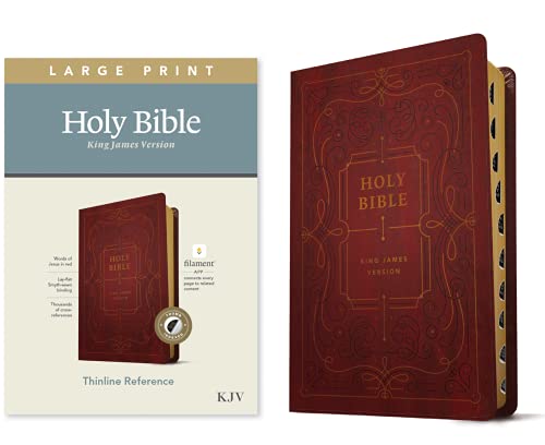 Stock image for KJV Large Print Thinline Reference Holy Bible (Red Letter, LeatherLike, Ornate Burgundy, Indexed): Includes Free Access to the Filament Bible App . Notes, Devotionals, Worship Music, and Video for sale by Blue Vase Books