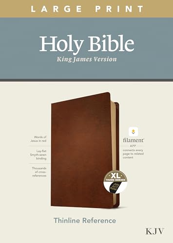 Stock image for KJV Large Print Thinline Reference Holy Bible (Red Letter, Genuine Leather, Brown, Indexed): Includes Free Access to the Filament Bible App Delivering . Notes, Devotionals, Worship Music, and Video for sale by Pennywisestore