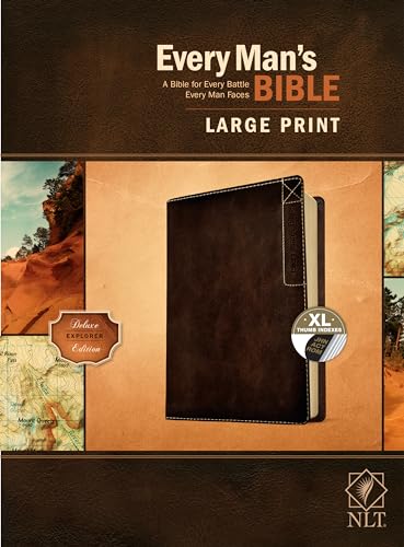 Stock image for Every Mans Bible NLT, Large Print, Deluxe Explorer Edition (LeatherLike, Rustic Brown, Indexed) for sale by Lakeside Books