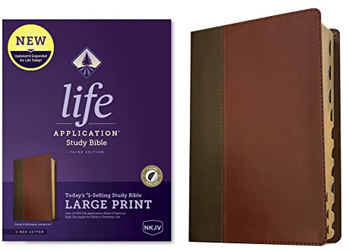 Stock image for NKJV Life Application Study Bible, Third Edition, Large Print (Red Letter, LeatherLike, Brown/Mahogany, Indexed) for sale by Lakeside Books