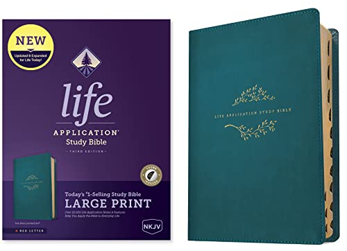 Beispielbild fr NKJV Life Application Study Bible, Third Edition, Large Print (Red Letter, LeatherLike, Teal Blue, Indexed) zum Verkauf von Lakeside Books