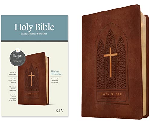 Imagen de archivo de KJV Thinline Reference Bible, Filament-Enabled Edition (LeatherLike, Reverent Cross Dark Brown, Red Letter) a la venta por HPB-Ruby