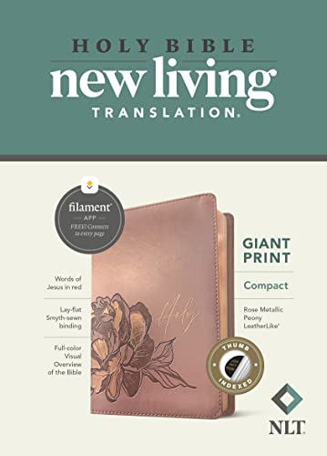 Holy Bible : Nlt Giant Print Bible, Filament Enabled Edition Red Letter, Leatherlike, Rose Metallic Peony