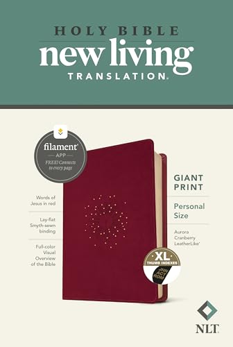 

NLT Personal Size Giant Print Bible, Filament-Enabled Edition (Red Letter, LeatherLike, Aurora Cranberry, Indexed)