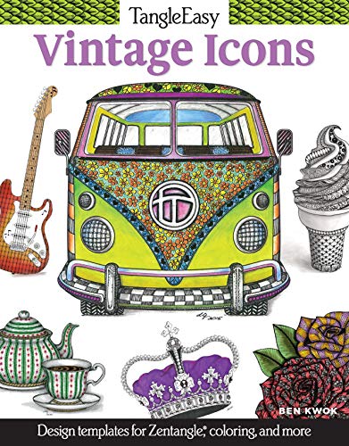 Stock image for TangleEasy Vintage Icons: Design Templates for Zentangle (R), Coloring, and More (Design Originals) Tangle, Pattern, and Color Retro Designs like a Jukebox, Telephone, Gramophone, Lighthouse, & Camera for sale by Half Price Books Inc.