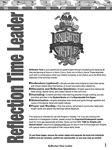Beispielbild fr Vacation Bible School (Vbs) 2020 Knights of North Castle Reflection Time Leader: Quest for the King's Armor zum Verkauf von Buchpark