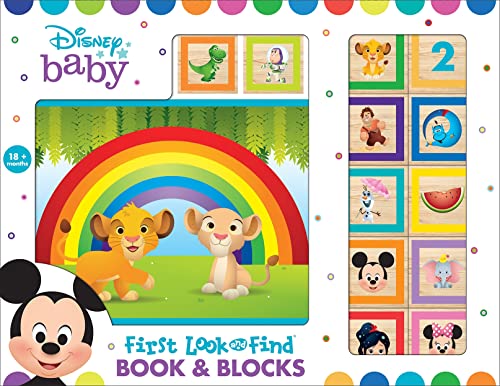 

Disney Baby Mickey, Minnie Mouse, Frozen and More! - 10 Wooden Blocks and Interactive First Look and Find Board Book Set - PI Kids