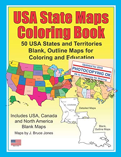 9781505475234: USA State Maps Coloring Book: 50 USA States and Territories, Blank, Outline Maps for Coloring and Education