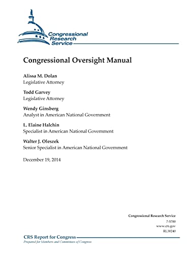 Beispielbild fr Congressional Oversight Manual zum Verkauf von Better World Books