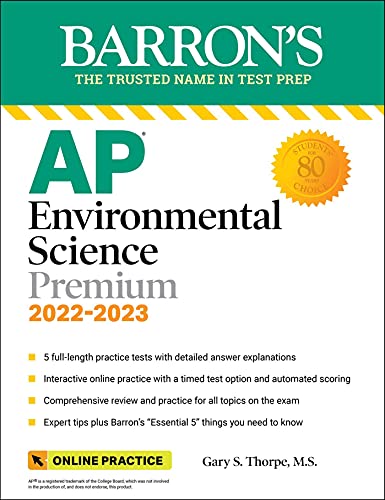 9781506263878: AP Environmental Science Premium, 2022-2023: Comprehensive Review with 5 Practice Tests, Online Learning Lab Access + an Online Timed Test Option: Premium with 5 Practice Tests (Barron's AP)