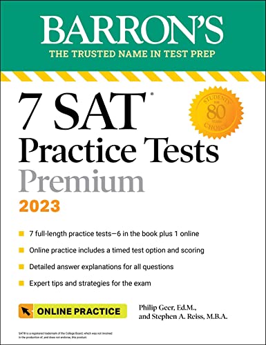 Beispielbild fr 7 SAT Practice Tests 2023 + Online Practice (Barrons SAT Prep) zum Verkauf von Mr. Bookman