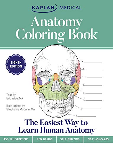 Imagen de archivo de Anatomy Coloring Book with 450+ Realistic Medical Illustrations with Quizzes for Each + 96 Perforated Flashcards of Muscle Origin, Insertion, Action, and Innervation (Kaplan Test Prep) a la venta por Half Price Books Inc.