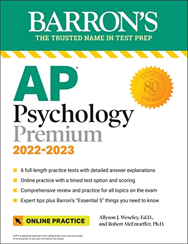 Stock image for AP Psychology Premium, 2022-2023: Comprehensive Review with 6 Practice Tests + an Online Timed Test Option (Barrons AP) for sale by Upward Bound Books