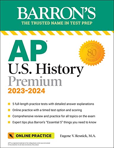 9781506281162: AP U.S. History Premium, 2023-2024: Comprehensive Review with 5 Practice Tests + an Online Timed Test Option: 5 Practice Tests + Comprehensive Review + Online Practice (Barron's AP)