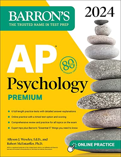 AP Psychology Premium, 2024: Comprehensive Review With 6 Practice Tests + an Online Timed Test Option (Barron's AP Prep)