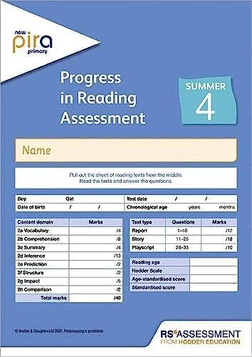 Imagen de archivo de New PiRA Test 4, Summer PK10 (Progress in Reading Assessment) a la venta por Blackwell's