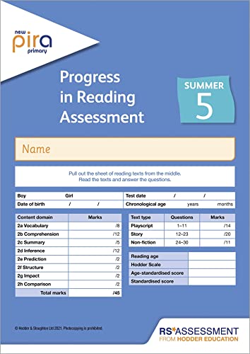 Stock image for New PiRA Test 5, Summer PK10 (Progress in Reading Assessment) for sale by Blackwell's