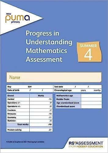 Stock image for New PUMA Test 4, Summer PK10 (Progress in Understanding Mathematics Assessment) for sale by Blackwell's