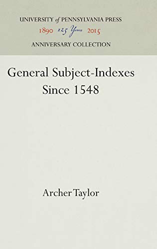 Imagen de archivo de General Subject-Indexes Since 1548 a la venta por Book Bear