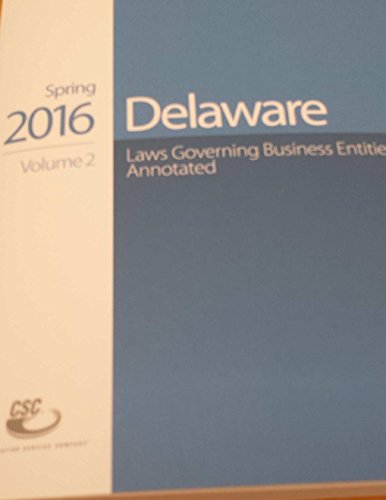 Imagen de archivo de Delaware Laws Governing Business Entities Annotated 2016 spring a la venta por HPB-Red