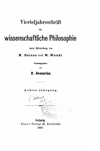 9781523362424: Vierteljahrsschrift fr wissenschaftliche philosophie