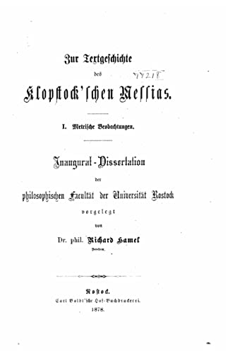Stock image for Zur Textgeschichte des Klopstock'schen Messias (German Edition) for sale by Lucky's Textbooks