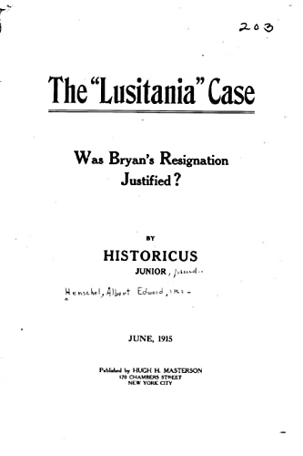 Imagen de archivo de The Lusitania Case a la venta por THE SAINT BOOKSTORE