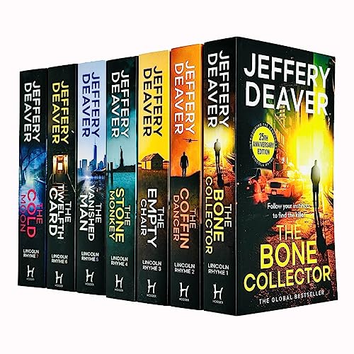 Stock image for Lincoln Rhyme Thrillers Series Books 1 - 7 Collection Set by Jeffery Deaver (Bone Collector, Coffin Dancer, Empty Chair, Stone Monkey, Vanished Man, Twelfth Card & Cold Moon) for sale by Books Unplugged