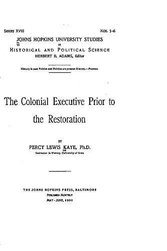 Stock image for The colonial executive prior to the restoration for sale by THE SAINT BOOKSTORE