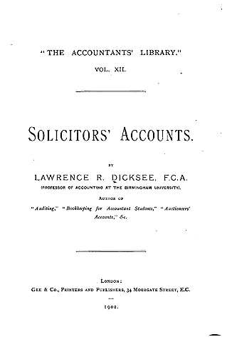 Imagen de archivo de Solicitors' accounts a la venta por THE SAINT BOOKSTORE