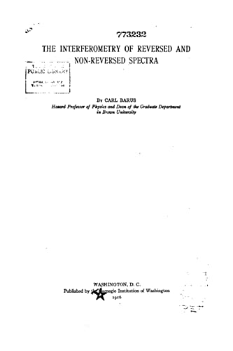 Beispielbild fr The Interferometry of Reversed and Non-Reversed Spectra zum Verkauf von THE SAINT BOOKSTORE