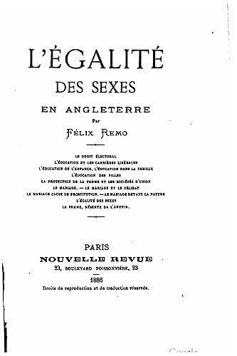 Imagen de archivo de L'egalite des sexes en Angleterre a la venta por THE SAINT BOOKSTORE