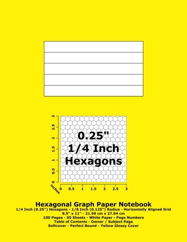 9781533423771: Hexagonal Graph Paper Notebook: 1/4 Inch (0.25") Hexagons; Horizontal Grid; 8.5" x 10.25"; 21.59 cm x 27.94 cm; 100 Pages; 50 Sheets; Page Numbers; Table of Contents; Yellow Glossy Cover