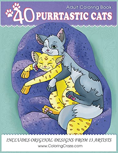 Stock image for Adult Coloring Book: 40 Purrtastic Cats, Stress Relieving Coloring Pages For Adults By ColoringCraze: 1 (Domestic Animals Coloring Books for Adults) for sale by WorldofBooks