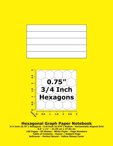 9781533685919: Hexagonal Graph Paper Notebook: 3/4 Inch (0.75") Hexagons; Horizontal Grid; 8.5" x 10.5"; 21.59 cm x 27.94 cm; 100 Pages; 50 Sheets; Page Numbers; Table of Contents; Yellow Glossy Cover