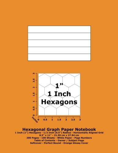 Beispielbild fr Hexagonal Graph Paper Notebook: 1 Inch (1") Hexagons; Horizontal Grid; 8.5" x 11"; 21.59 cm x 27.94 cm; 200 Pages; 100 Sheets; Page Numbers; Table of Contents; Orange Glossy Cover zum Verkauf von Revaluation Books