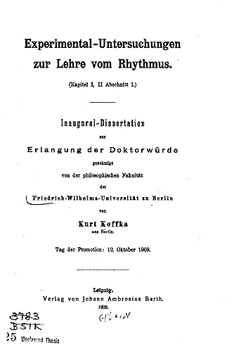 Stock image for Experimental-Untersuchungen Zur Lehre Vom Rhythmus for sale by THE SAINT BOOKSTORE