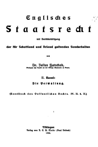 9781534841765: Englisches Staatsrecht, Mit Berucksichtigung der fur Schottland und Irland