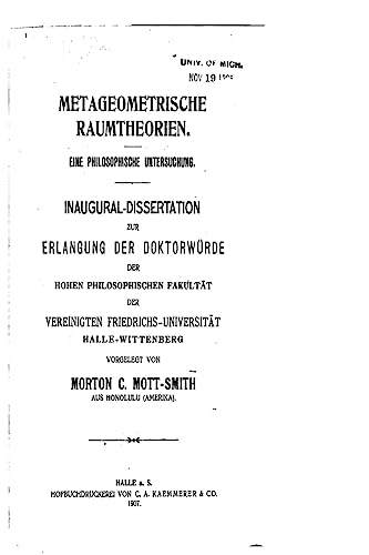 Stock image for Metageometrische Raumtheorien. Eine Philosophische Untersuchung for sale by THE SAINT BOOKSTORE