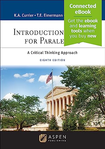 Beispielbild fr Introduction to Law for Paralegals: A Critical Thinking Approach [Connected eBook](Aspen Paralegal) zum Verkauf von BooksRun