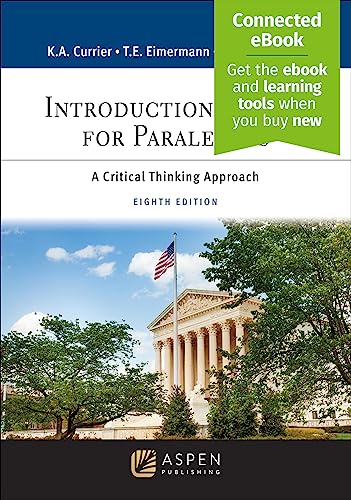 Stock image for Introduction to Law for Paralegals: A Critical Thinking Approach [Connected eBook](Aspen Paralegal) for sale by Textbooks_Source