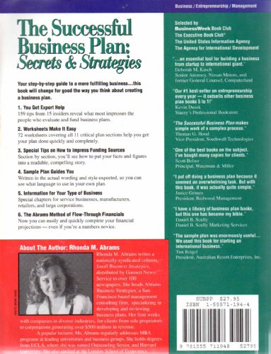 Beispielbild fr The Successful Business Plan : Secrets and Strategies zum Verkauf von Better World Books