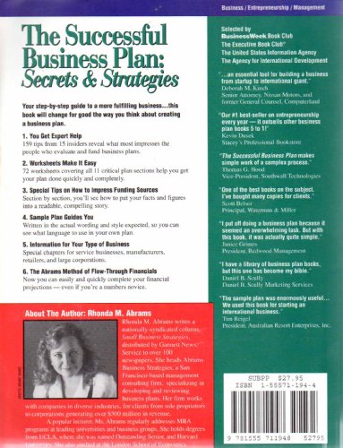 Stock image for The Successful Business Plan: Secrets & Strategies (Psi Successful Business Library) for sale by SecondSale