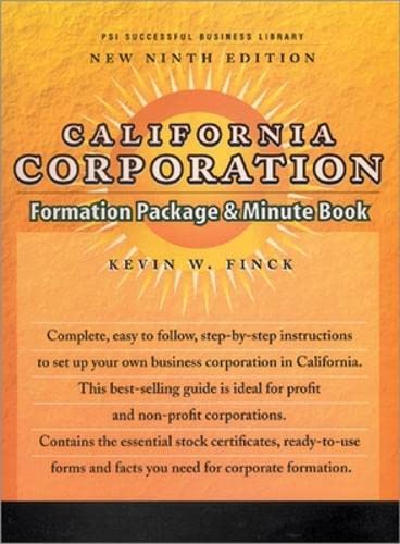 9781555714642: California Corporation Formation Package & Minute Book (Psi Successful Business Library)