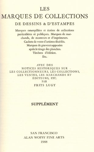 Beispielbild fr Les Marques de Collections de Dessins et d'Estampes: Suppl�ment. zum Verkauf von Powell's Bookstores Chicago, ABAA