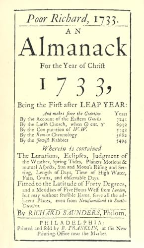 Imagen de archivo de Poor Richard's Almanack for 1733: For the Year of Christ 1733 a la venta por Revaluation Books