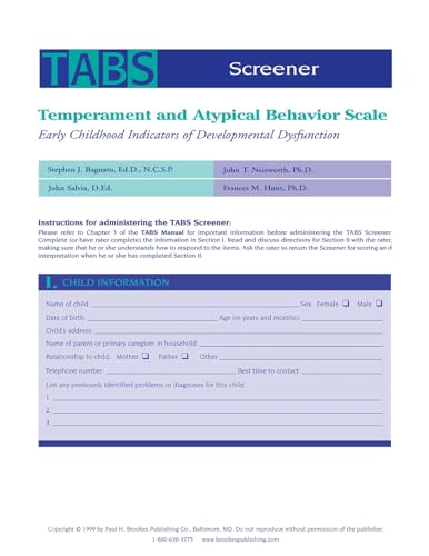 Stock image for Temperament and Atypical Behavior Scale: Early Childhood Indicators of Developmental Dysfunction for sale by Revaluation Books